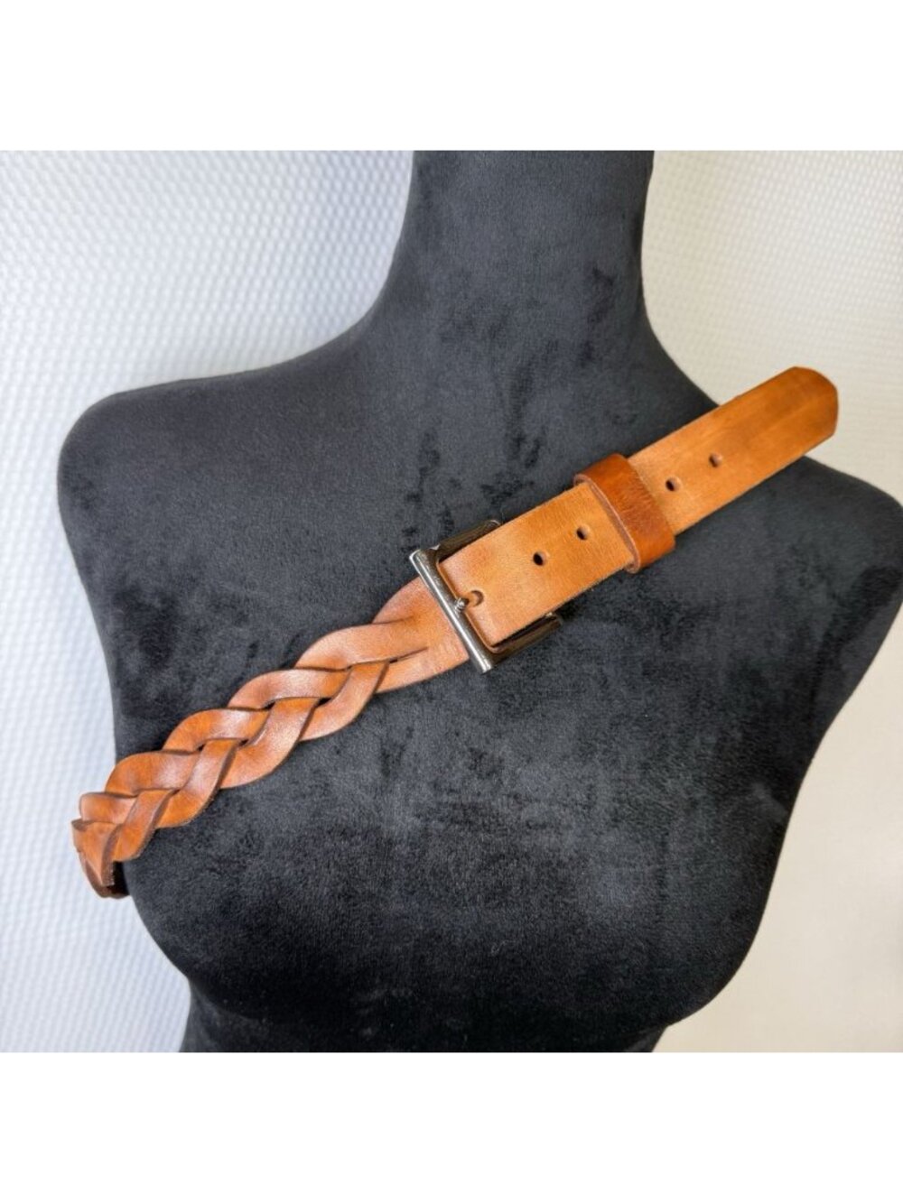 Boho Braided Leather Belt Rustic Craftsman Style Unbranded Smiley Face Stamp
